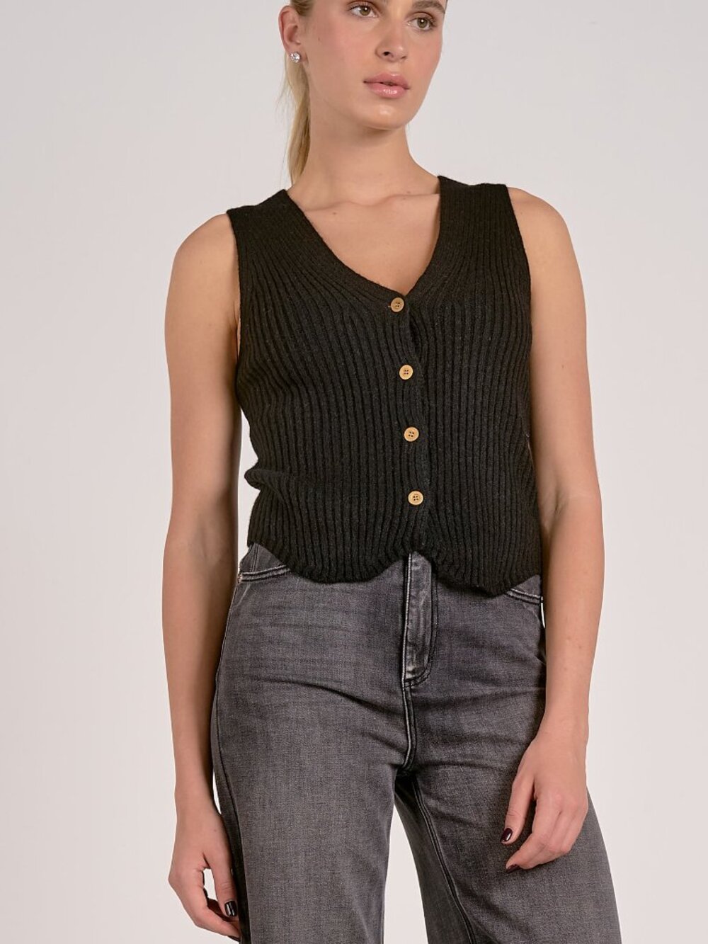 Black Ribbed Knit Button-Down Sweater Vest NWT